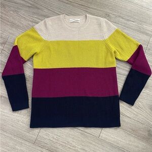 Anthropologie Colorblock Sweater - Cream, lime green, Purple , navy blue